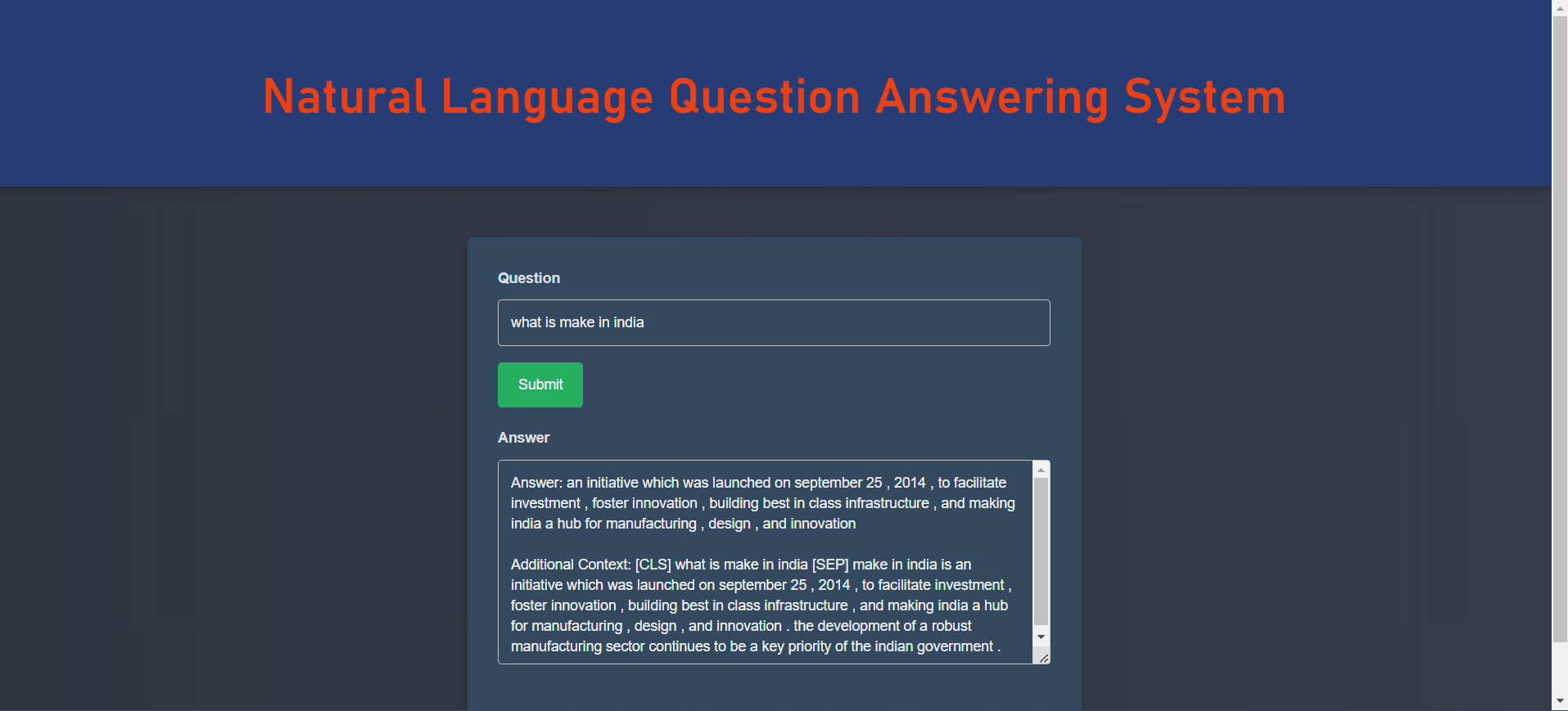 Natural Language Question Answering System